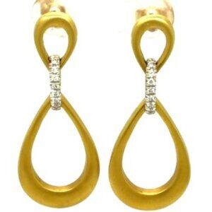 14K Diamond Satin Finish Long Dangle ~ 1.5" Teardrop Earrings YG by Reiss